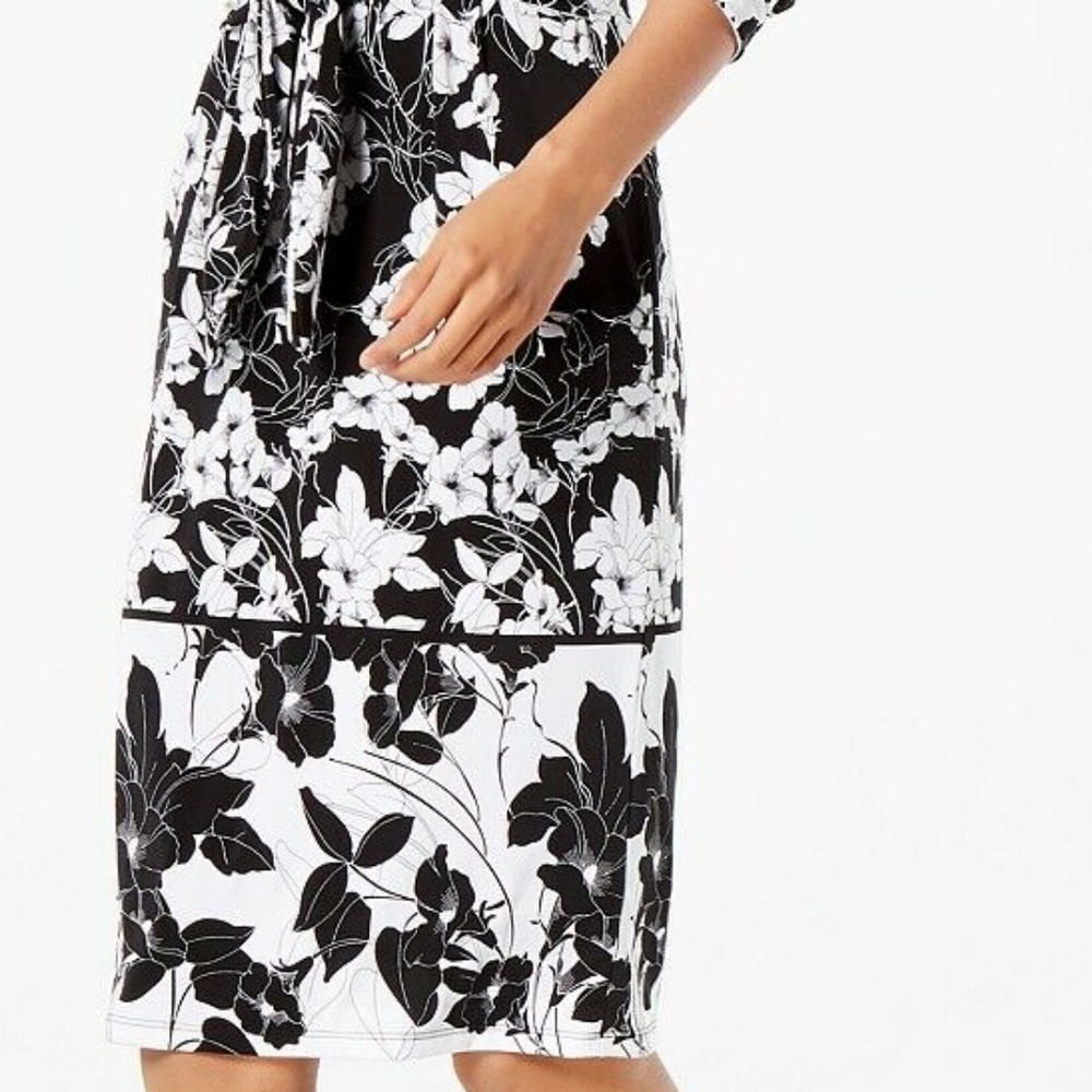 INC Women's Printed Tie-Waist Dress Black M - Picture 3 of 5
